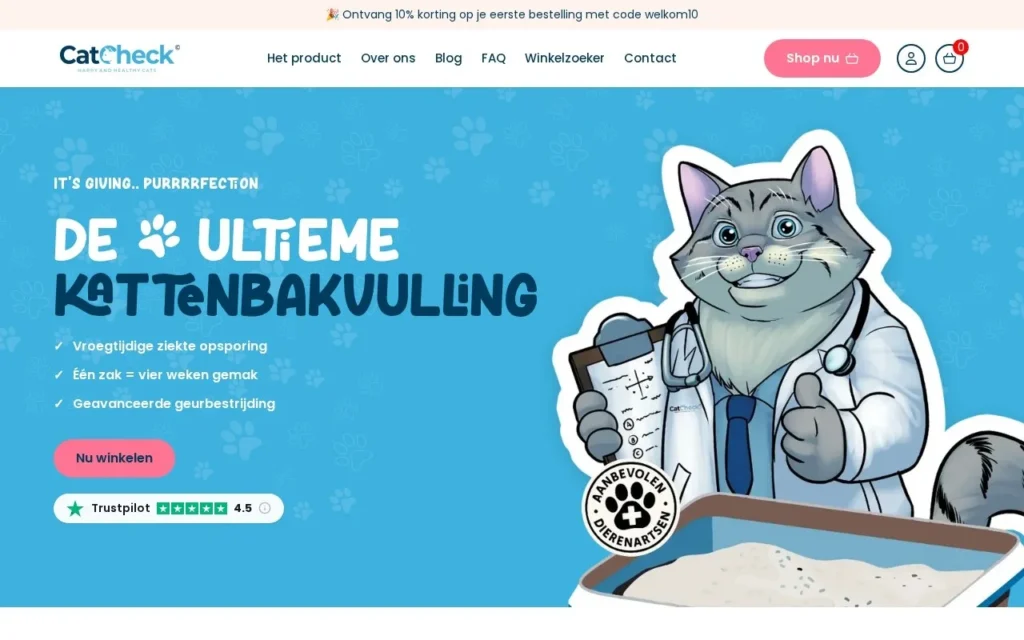 CatCheck online store homepage, built on WordPress